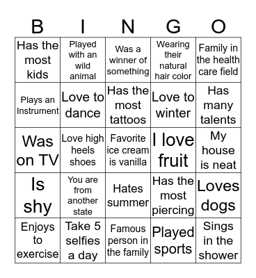 Who are you Bingo Card
