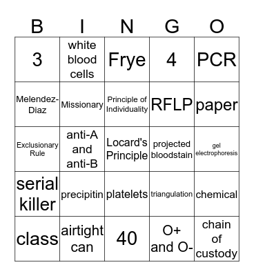 Forensics Midterm Review Bingo Card