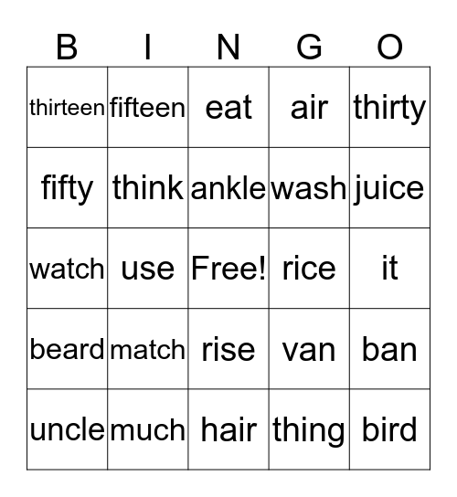 minimal pairs Bingo Card