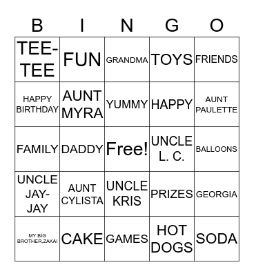 ARAYAH'S FRIST BIRTHDAY PARTY Bingo Card