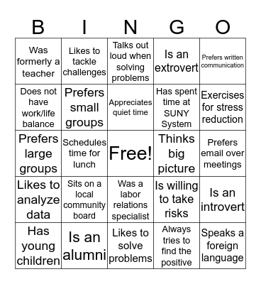 Getting to know you Bingo Card