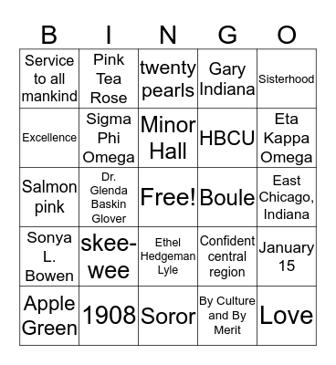 ALPHA KAPPA ALPHA SORORITY Bingo Card