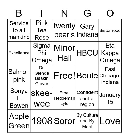 ALPHA KAPPA ALPHA SORORITY Bingo Card