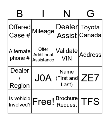 PROPS Bingo Card