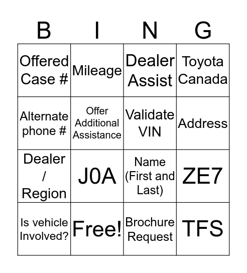 PROPS Bingo Card