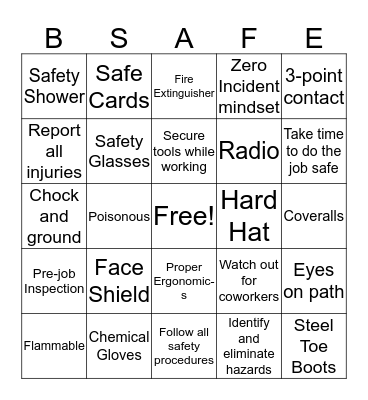 Safety Bingo Card