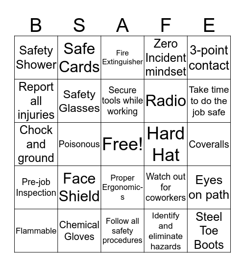 Safety Bingo Card