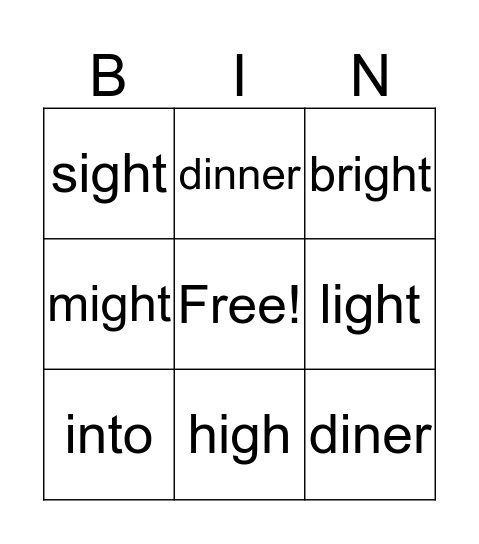 Words with /ie/ and /i-e/ Bingo Card