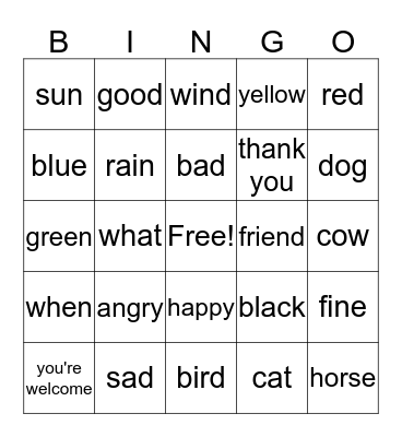 Sign Language Bingo Card