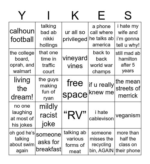 ryan clarks class bingo Card