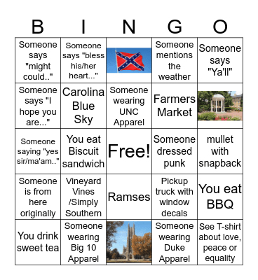 North Carolina Bingo Card