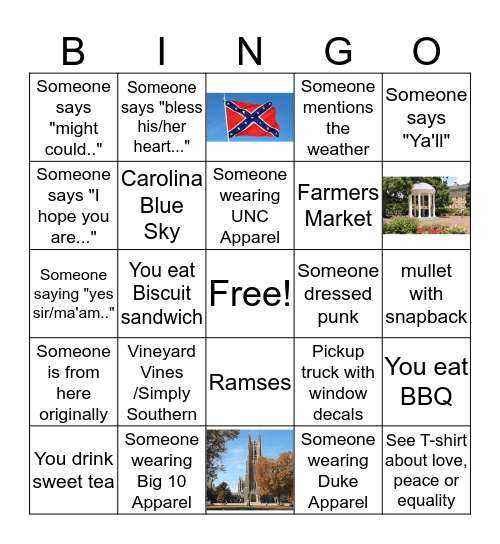 North Carolina Bingo Card