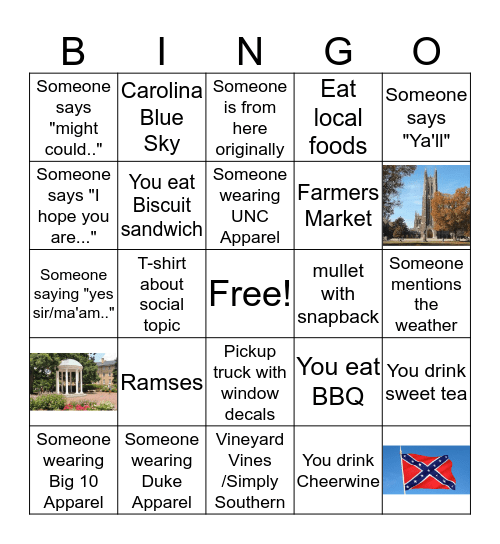 North Carolina Bingo Card