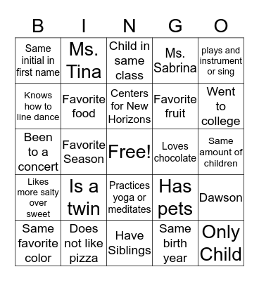 Dawson Bingo Card