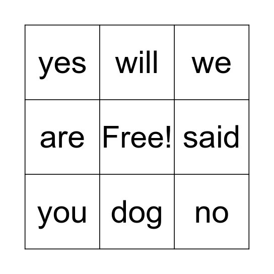 sight words #3 Bingo Card