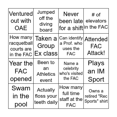 RecWell Traditions Bingo! Bingo Card