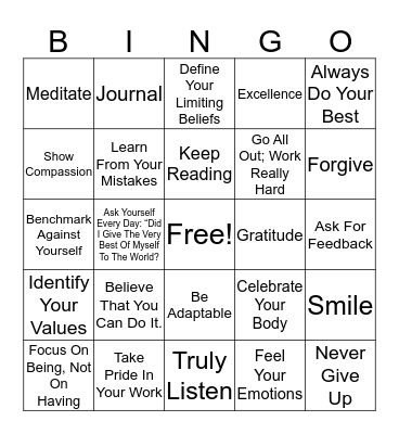 Excellence Bingo Card