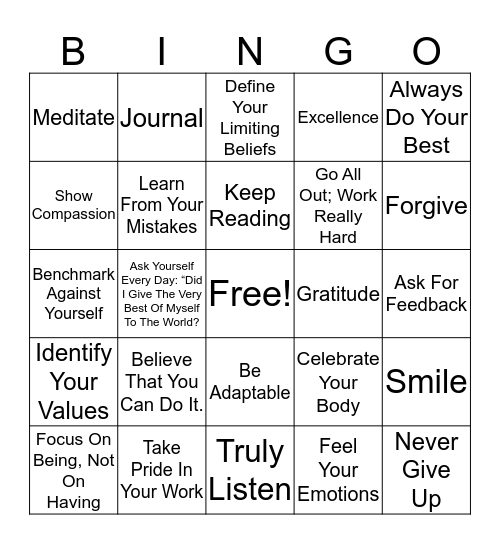 Excellence Bingo Card