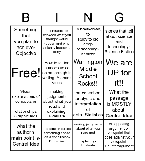 Academic Vocabulary Week 1 & 2 Bingo Card