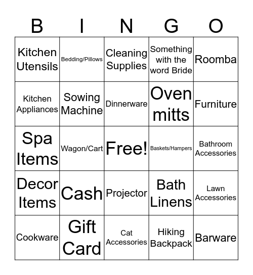 Juliet's Bridal Shower Bingo Card