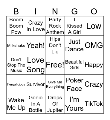 2000s Pop Bingo Card