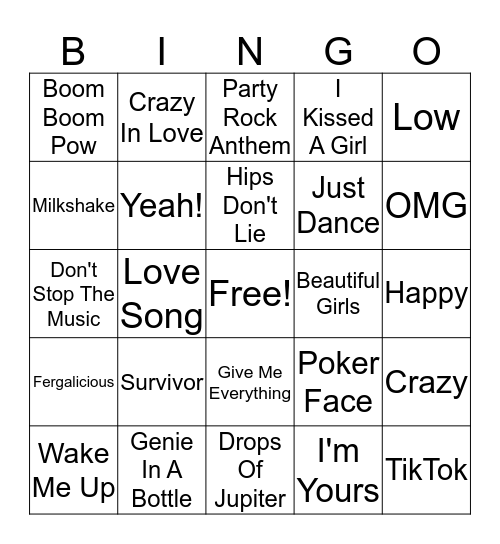 2000s Pop Bingo Card