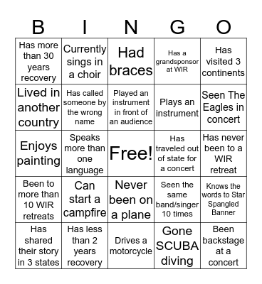 WIR Icebreaker Bingo Card