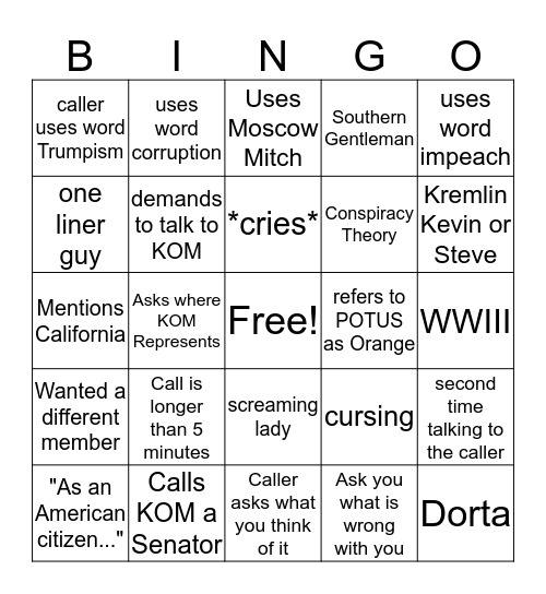 Caller Bingo Card