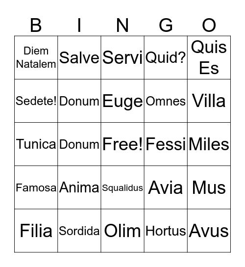 LATIN BINGO Card