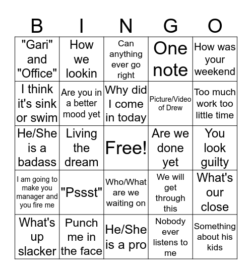 Catch Phrases Bingo Card