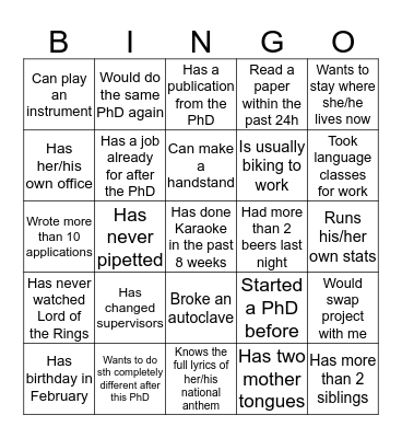 PhD Bingo Card