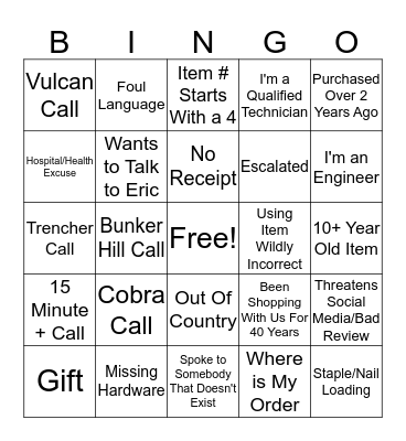Product Support Bingo Card