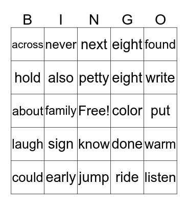 Untitled Bingo Card