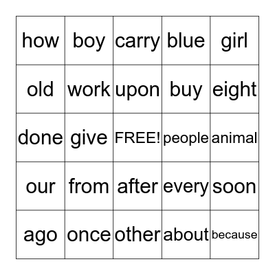 Grade 1 - #4 Bingo Card