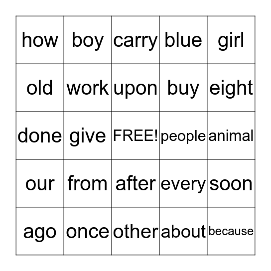 Grade 1 - #4 Bingo Card