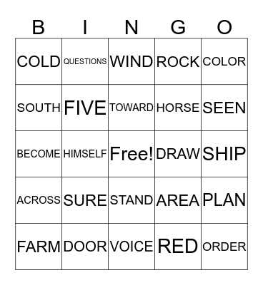 Sight Words BINGO #1 Bingo Card
