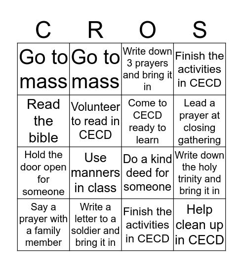 Church  Bingo Card