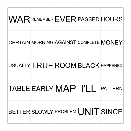 SIGHT WORDS BINGO #2 Bingo Card