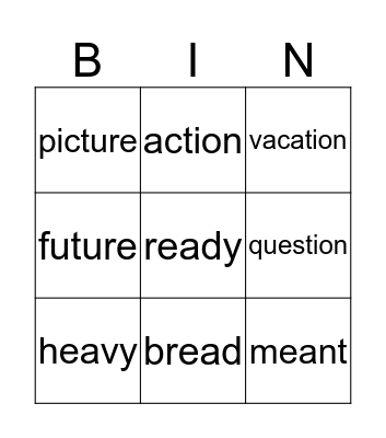 Spelling 8.2 Bingo Card