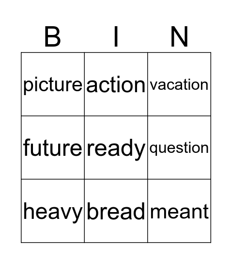 Spelling 8.2 Bingo Card