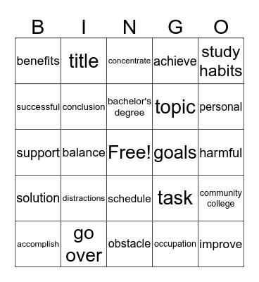 Unit 1 Vocabulary Bingo Card