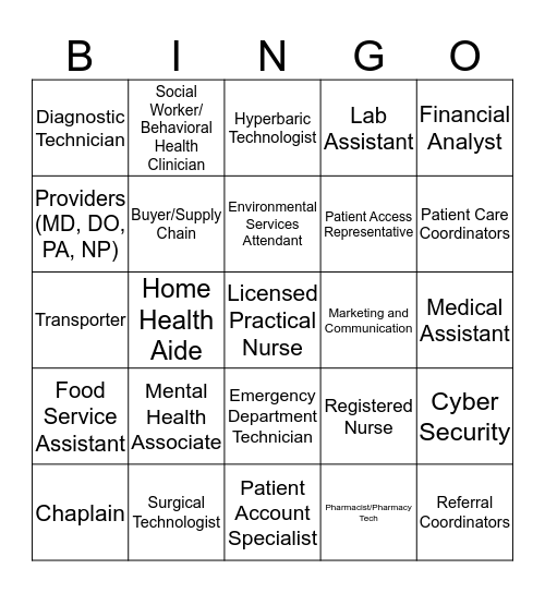 Healthcare Careers Bingo Card