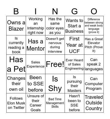 SSE BINGO Card