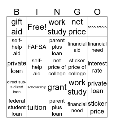 Financial Aid Bingo Card