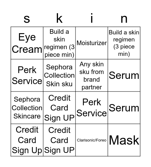 Skincare Bingo Card