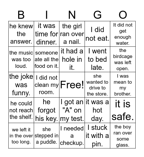 BINGO CAUSE AND EFFECT Bingo Card