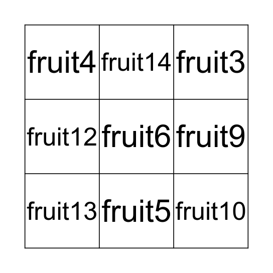 les fruits Bingo Card