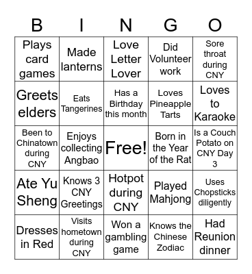 CNY  Bingo Card
