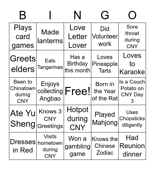 CNY  Bingo Card