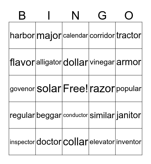 Wilson 8.5 Bingo Card